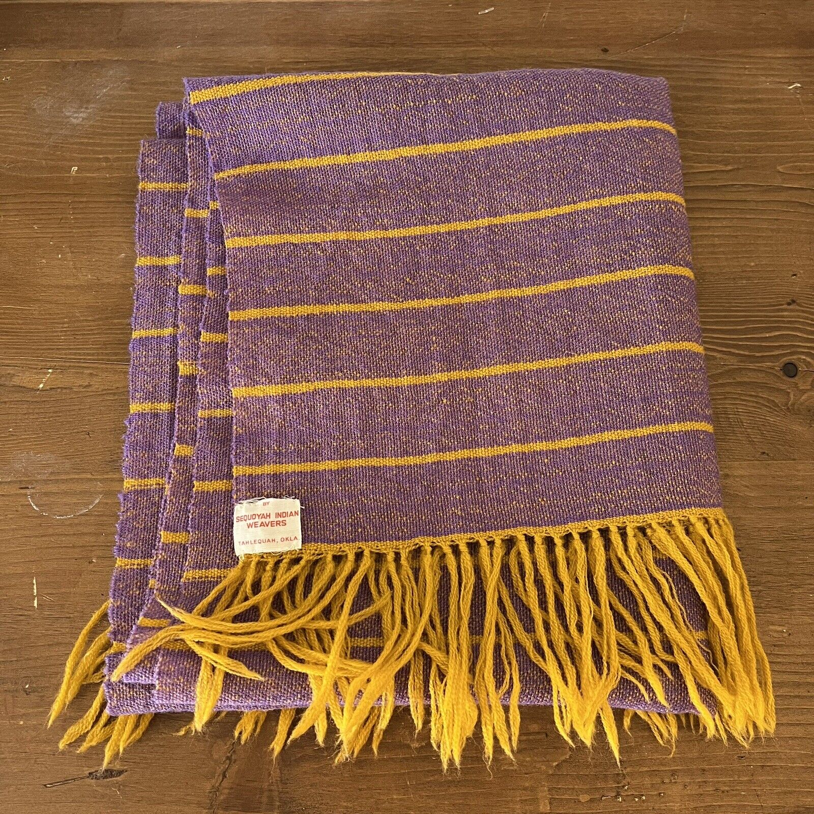 Vintage 30s 40s Sequoyah Indian Weavers Shawl Scarf Wool HandMade Native Blanket