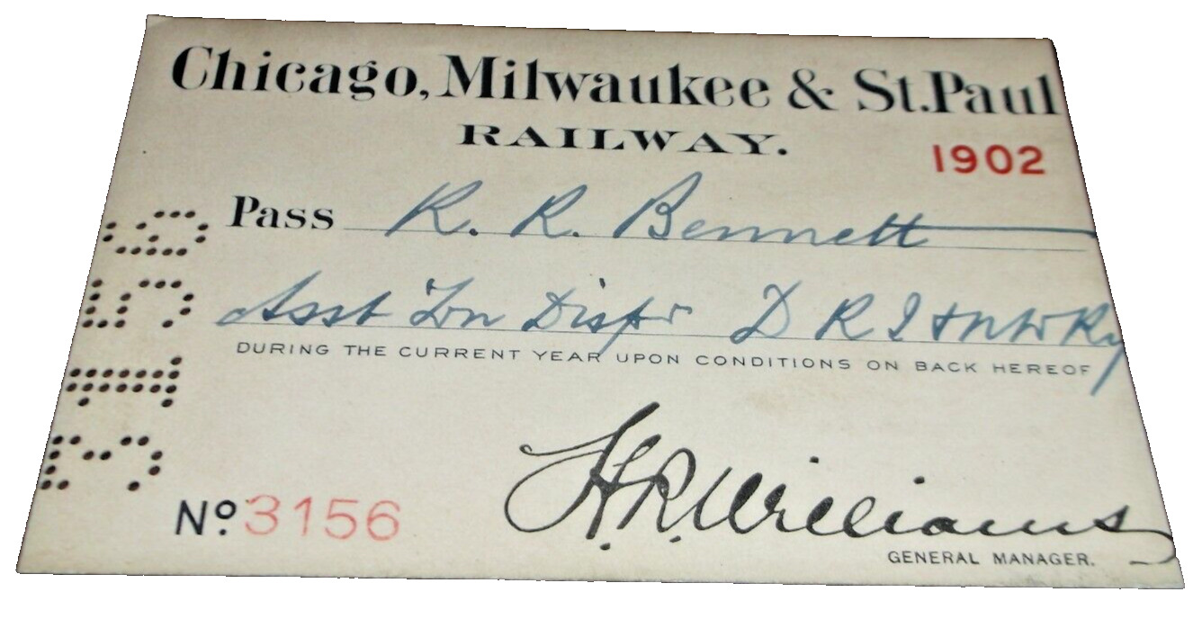 1902 MILWAUKEE ROAD MILW EMPLOYEE PASS #3156