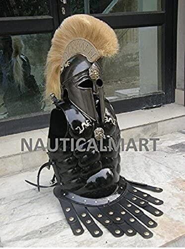 Greek Corinthian Helmet with Muscle Armor in Black Antique