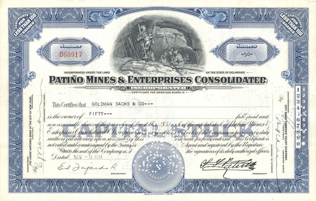 Patino Mines and Enterprises Consolidated Inc. - 1950\'s dated Famous Tin Mining 