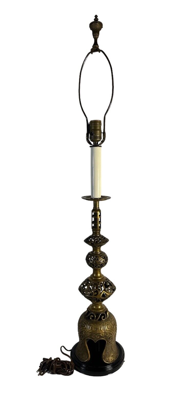 Vtg Fredrick Cooper Style Brass Temple Inspired Table Lamp 39”