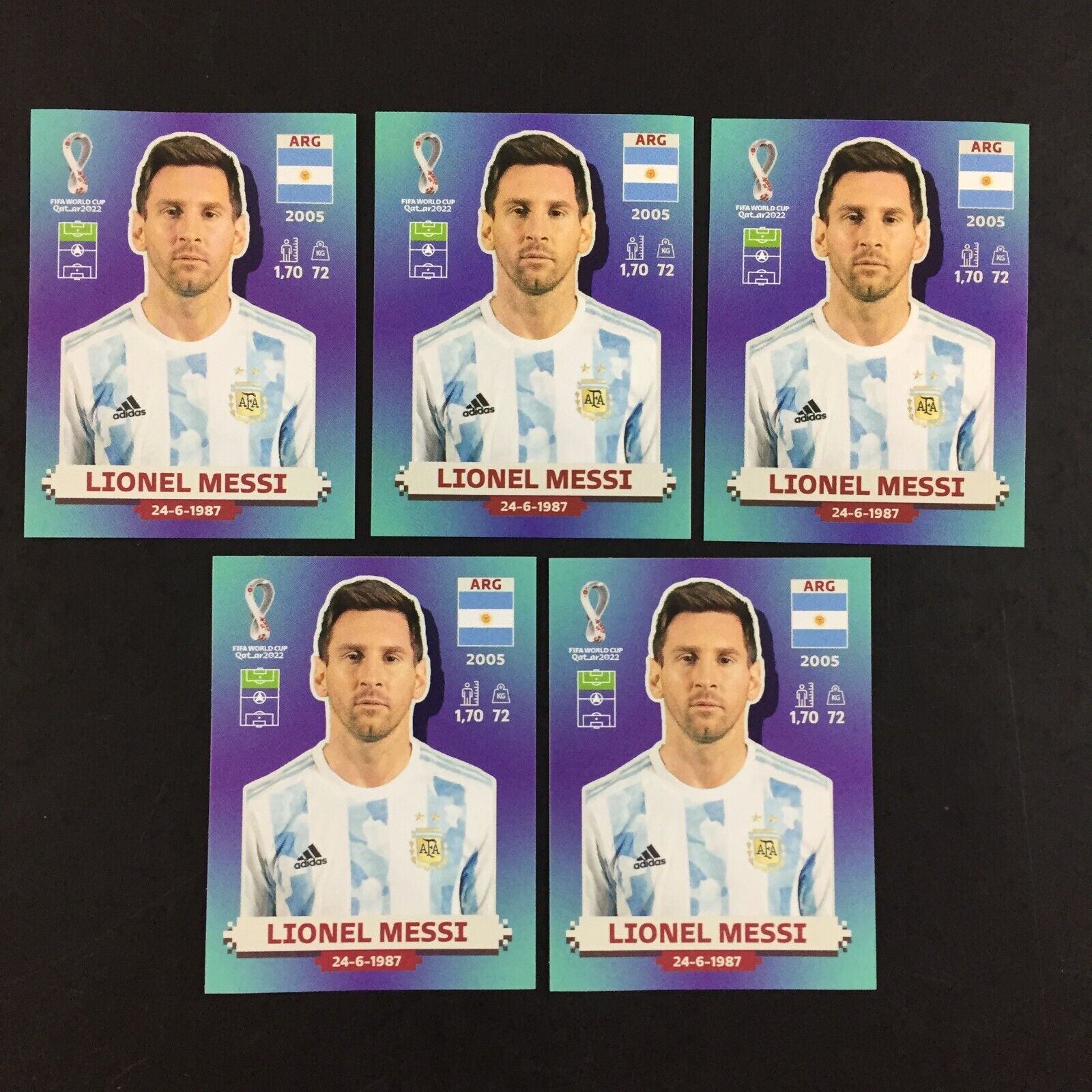 Lionel Messi Lot of 5 Panini World Cup Qatar 2022 Stickers / #ARG 20