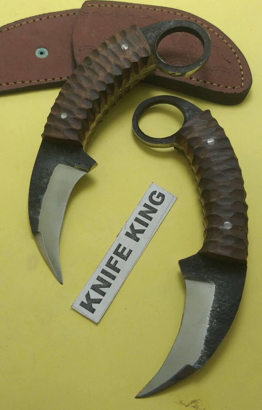 Hand Crafted knife king's Carbon steel Fire Forged FOX Karambit knife Pair (L+R)