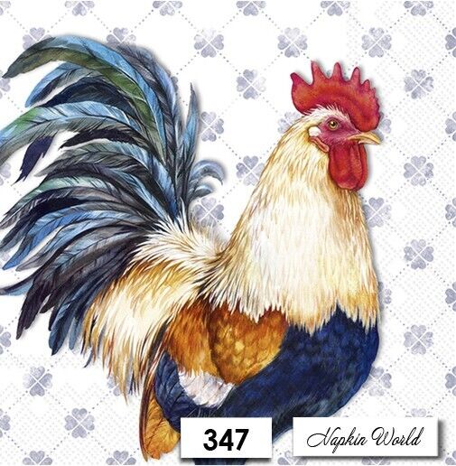 (347) TWO Paper LUNCHEON Decoupage Art Craft Napkins - ROOSTER CHICKEN COCKEREL
