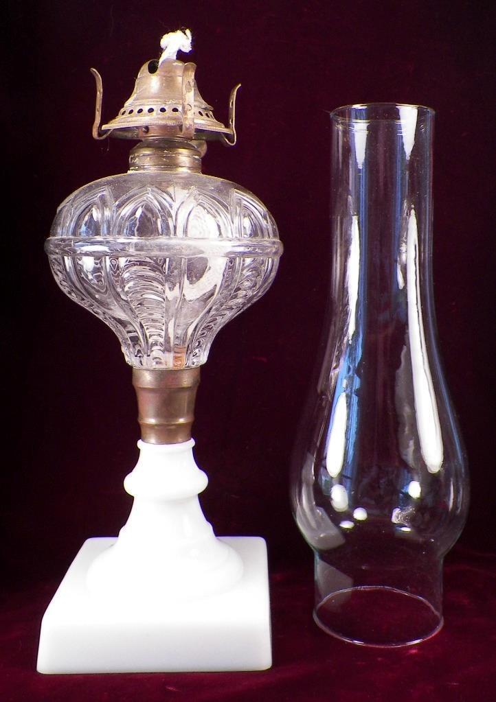 Paneled Arches Kerosene Lamp Westmoreland Clear & Milk Glass Pressed 1930s