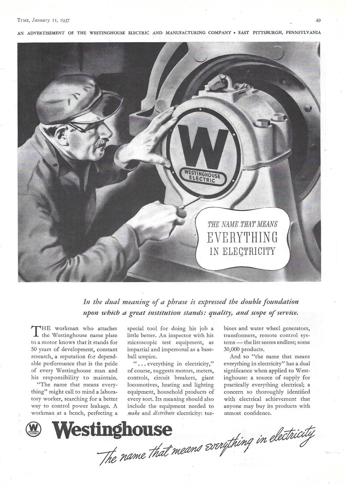 1937 Westinghouse Electric Company Everything Vintage Magazine Print Ad/Poster