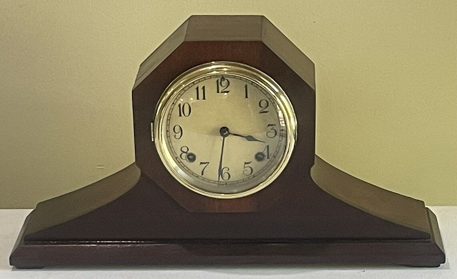Antique Ansonia Mantel Hexagon Face Tambour Bing Bong Strike Chime Clock w/ Key