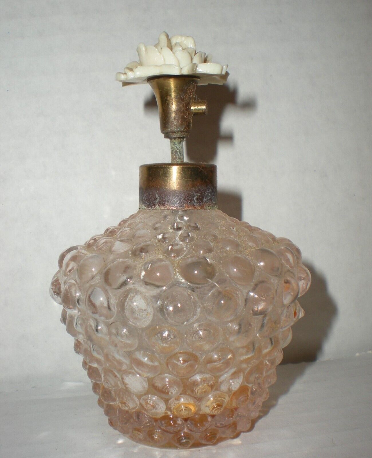 Hobnail L. W. RICE Co Perfume Bottle Rose Topper 1950 3.5” W/ Sticker vtg MCM