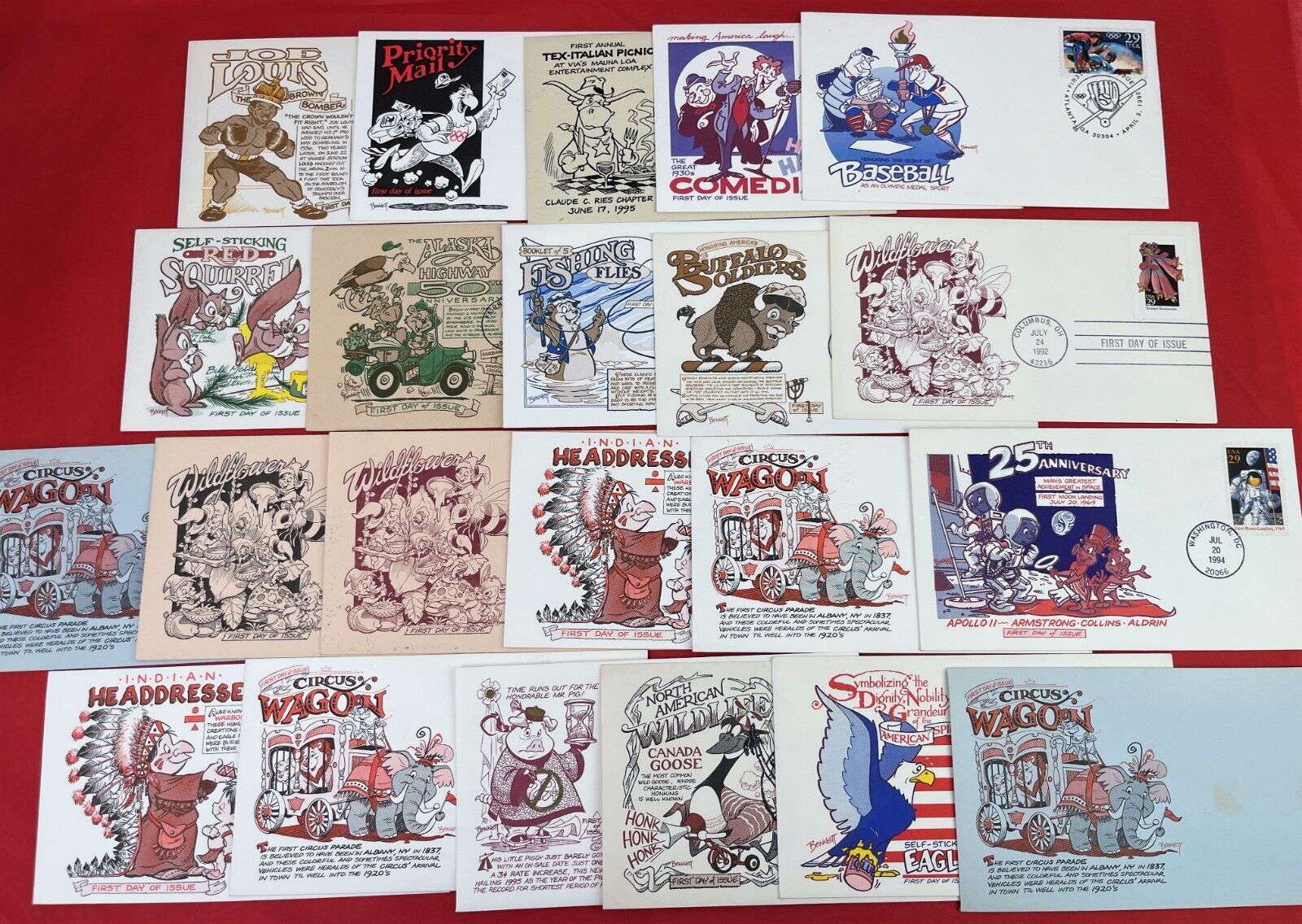 Lot of 23 Vintage Dave Bennett Cachetoons, First Day of Issue, Cover and Stamp