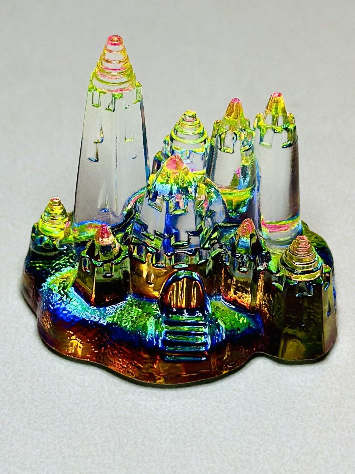 Vtg German Cut Crystal Miniature Castle Palace Rainbow of Colors Prism 1.5”