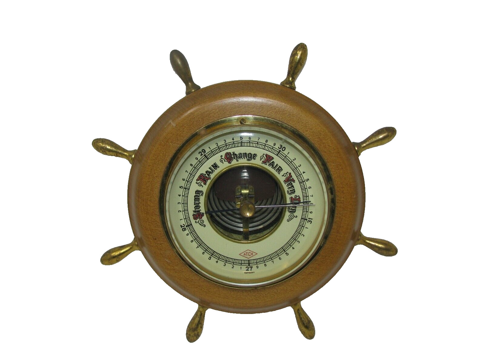Vintage ATCO Ships Wheel Barometer WALL Nautical Decor 7” Round Germany maritime