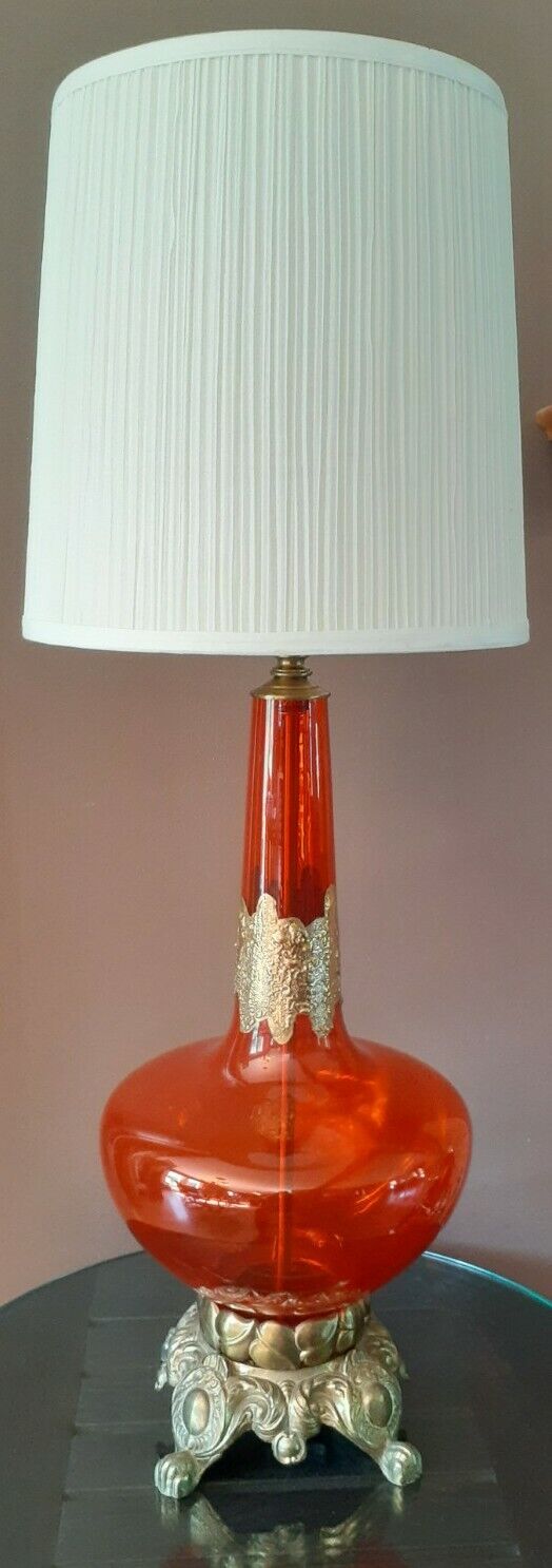 Vtg UNIQUE 1960's Retro Physcodelic  Hippie Table Desk Parlor Red Lighted Lamp