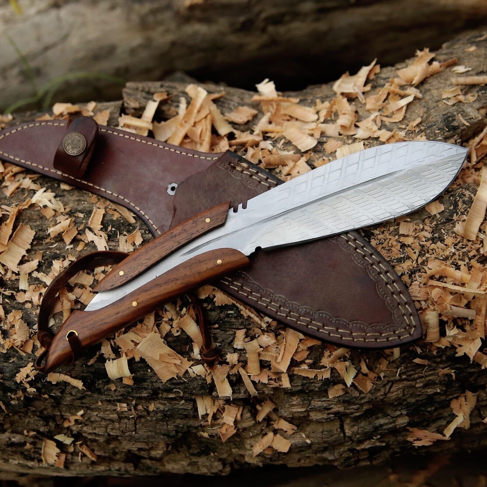 Hunting/Camping Custom Handmade Leaf Shape Fixed Blade Knife ( Wood  Handle)