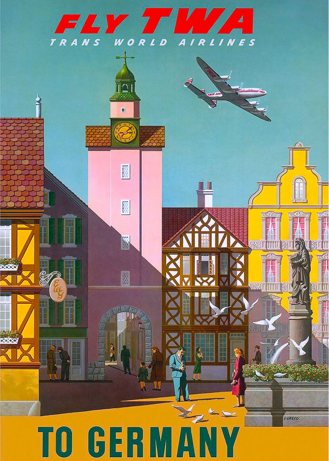 Fly to Germany German Europe European Vintage Travel Advertisement Poster 