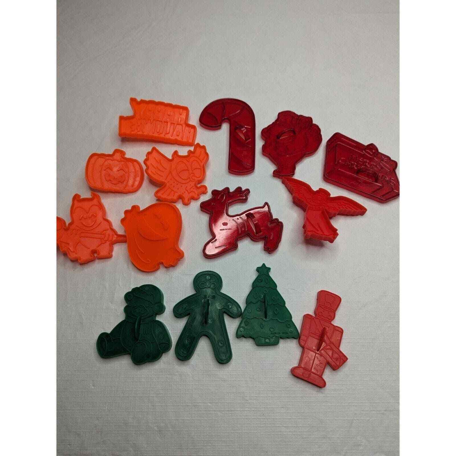 Lot of 14 Vintage Plastic Cookie Cutters Halloween and Christmas
