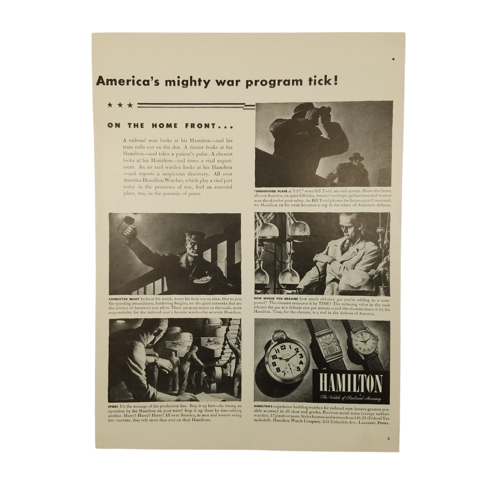1942 Hamilton Watches Vintage Print Ad The Watch Of Railroad Accuracy