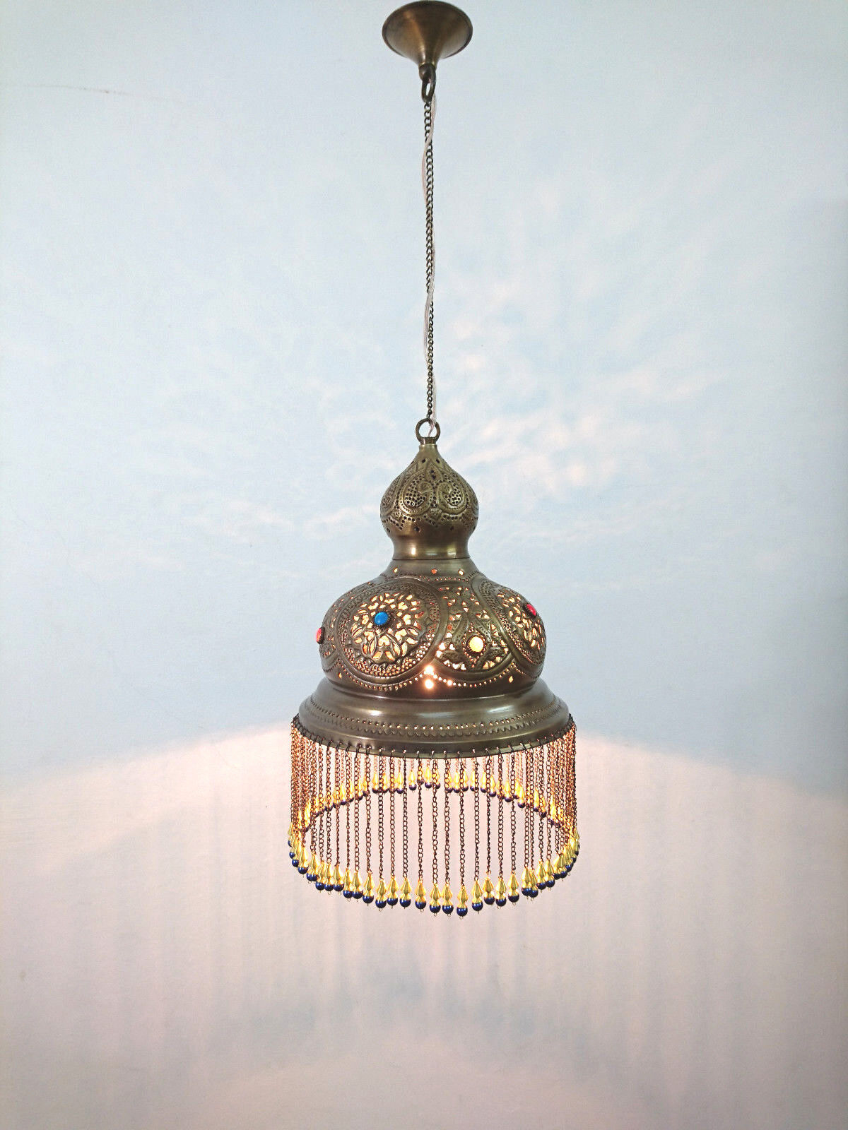 BR393 Antique Gold Finish Handmade Moroccan Dome Hanging Lampshade