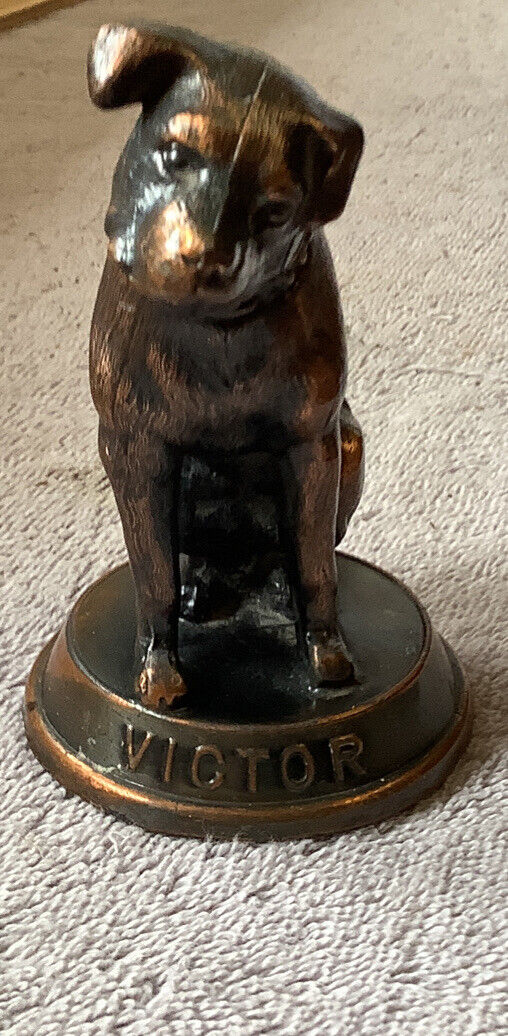 vintage bronze or brass Nipper His masters voice 4 1/2 inches tall statue