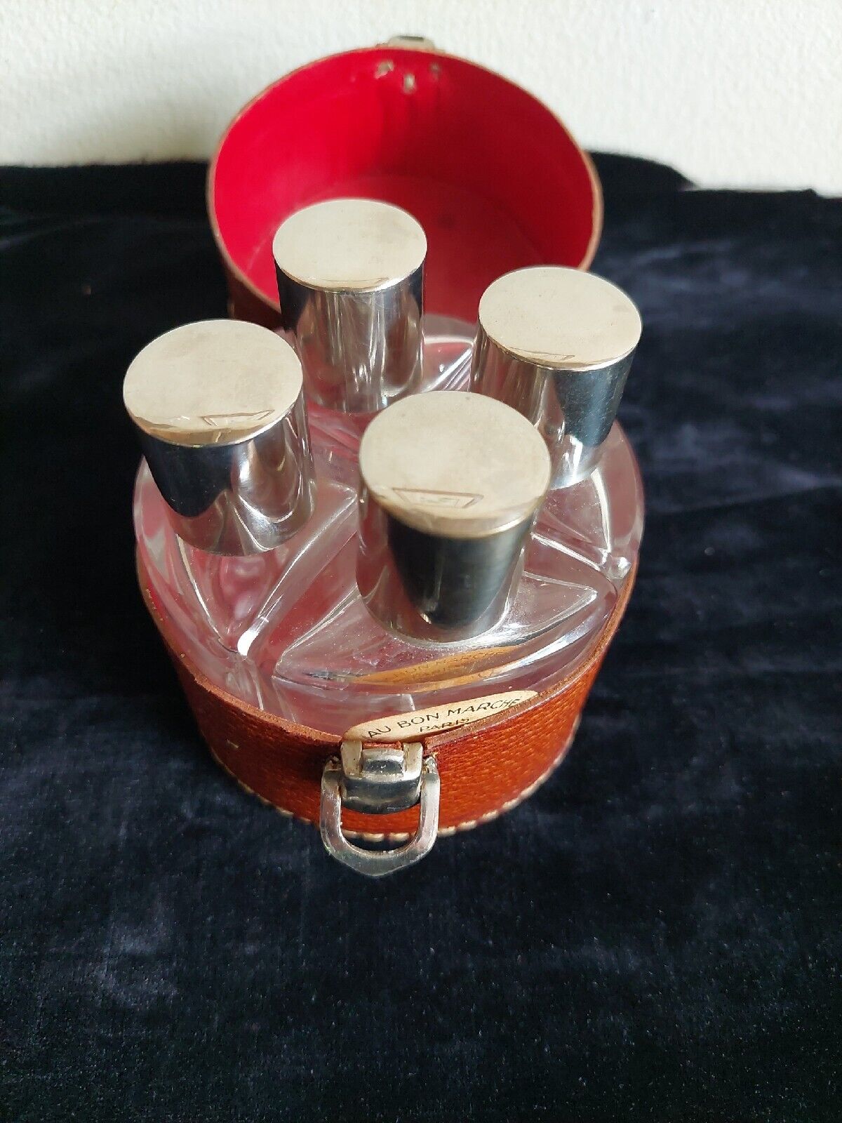 1920s Paris Perfume Case & 4 Original Bottles W Glass Stoppers & Case