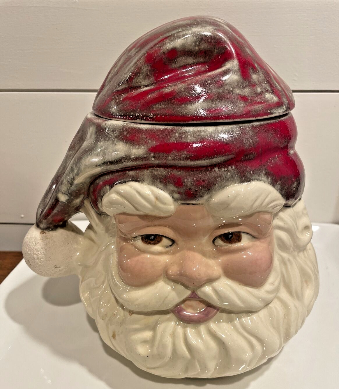 Vintage Christmas Santa Claus Cookie Jar Ceramic Signed And Dated 1983