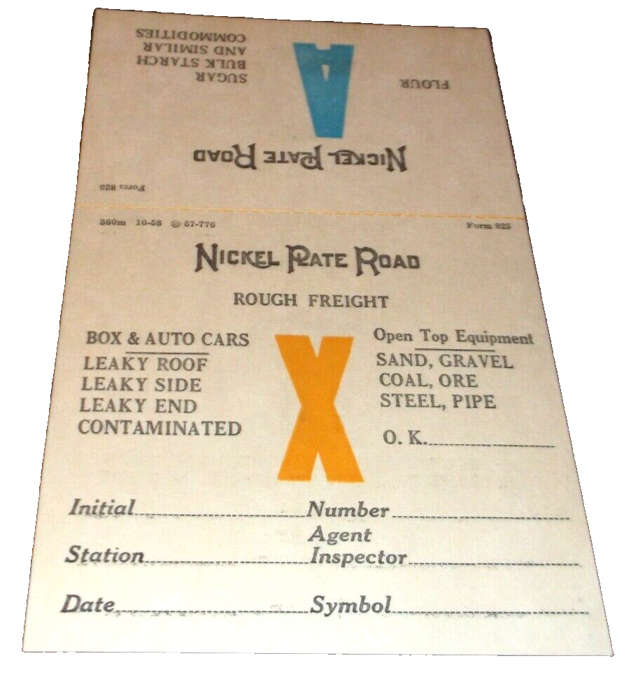 NKP NICKEL PLATE ROAD FOUR PART FREIGHT CAR PLACARD