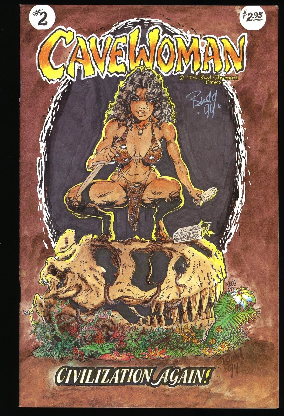 Cavewoman #2 VF 8.0 Signed Budd Root Basement 1994