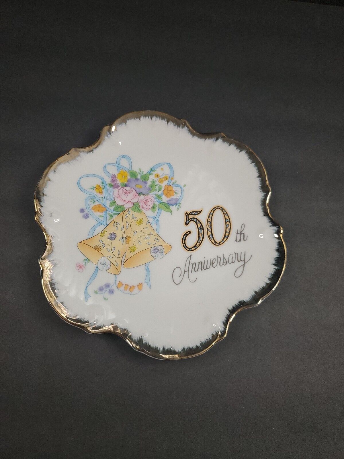 Vintage 50th Anniversary Decorative Plate Floral Bells 