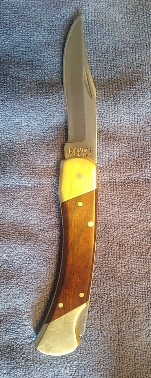 Vintage Schrade LB7 Lockback Folding Hunter Knife USA in Buck Leather Holder
