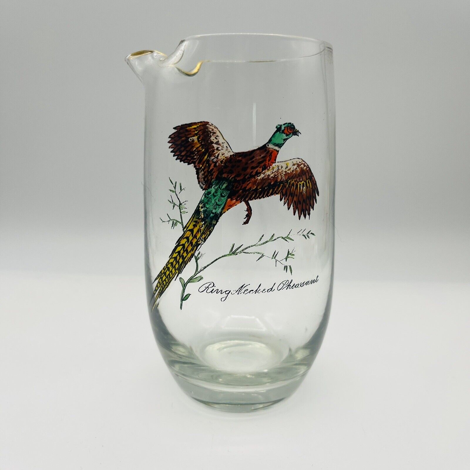 Clear Glass With Gold Rim Ring Necked Pheasant Cocktail Mixing Glass