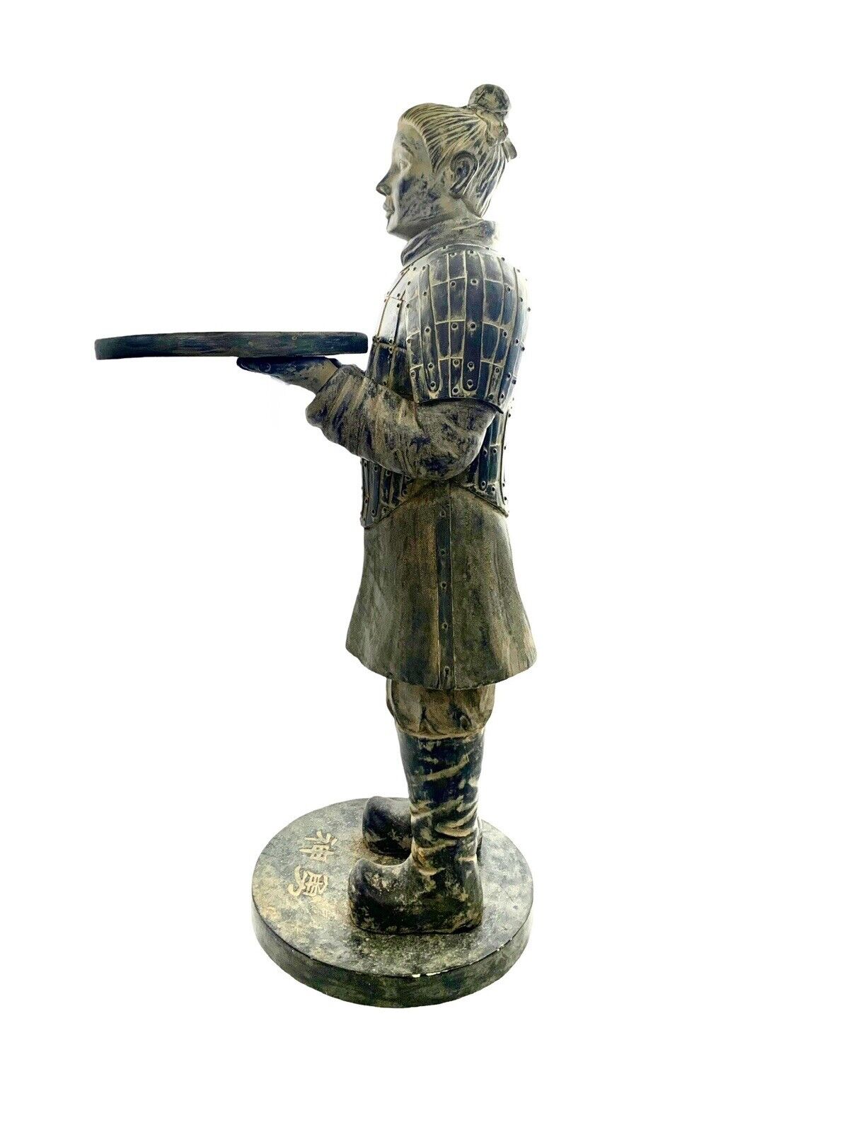 Chinese Soldier Large 37” Asian Statue with Serving Tray Vintage Oriental Decor