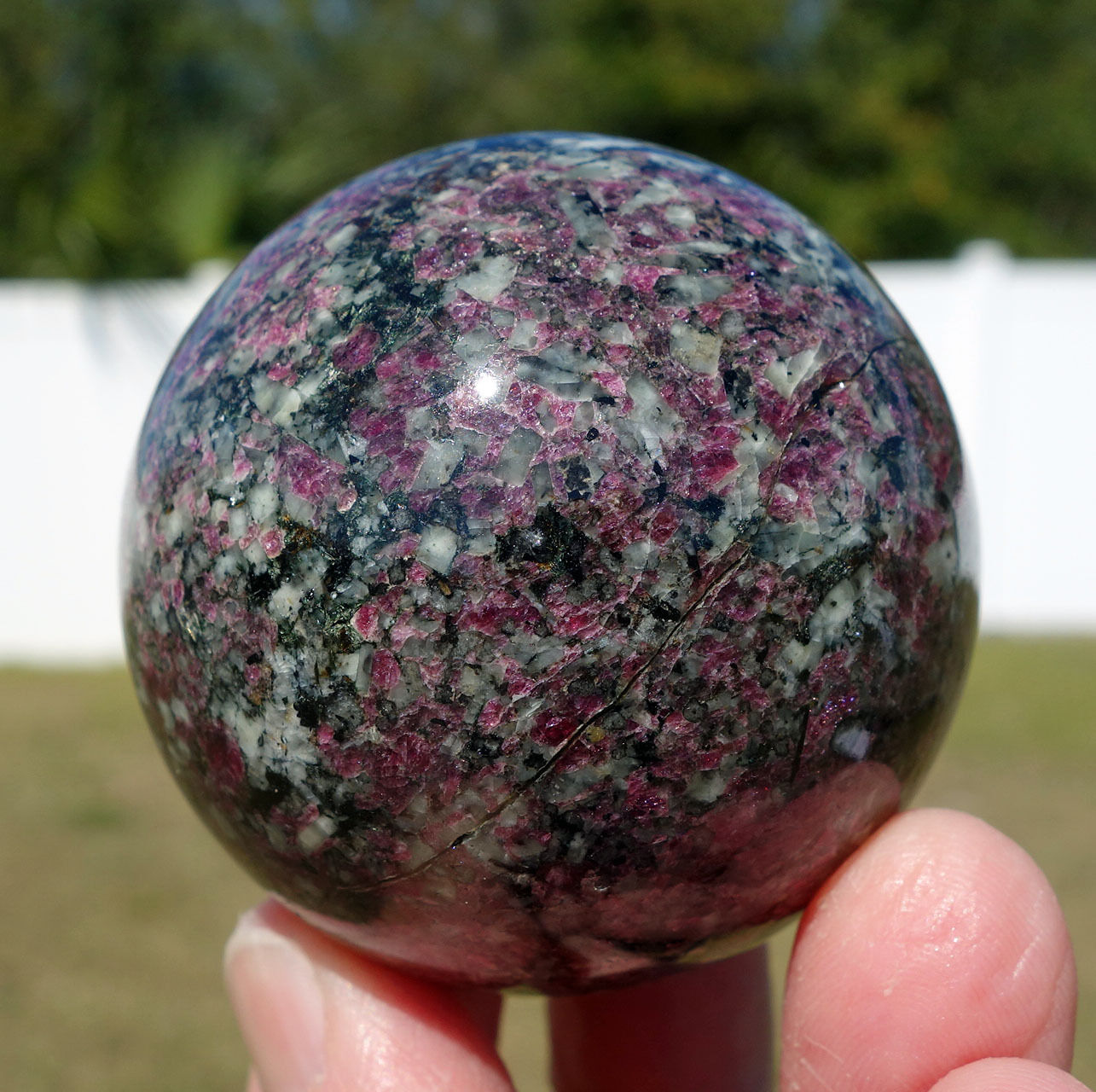 EUDIALYTE Crystal Sphere Crystal Ball w Khibinite & Gold Lamprophyllite For Sale