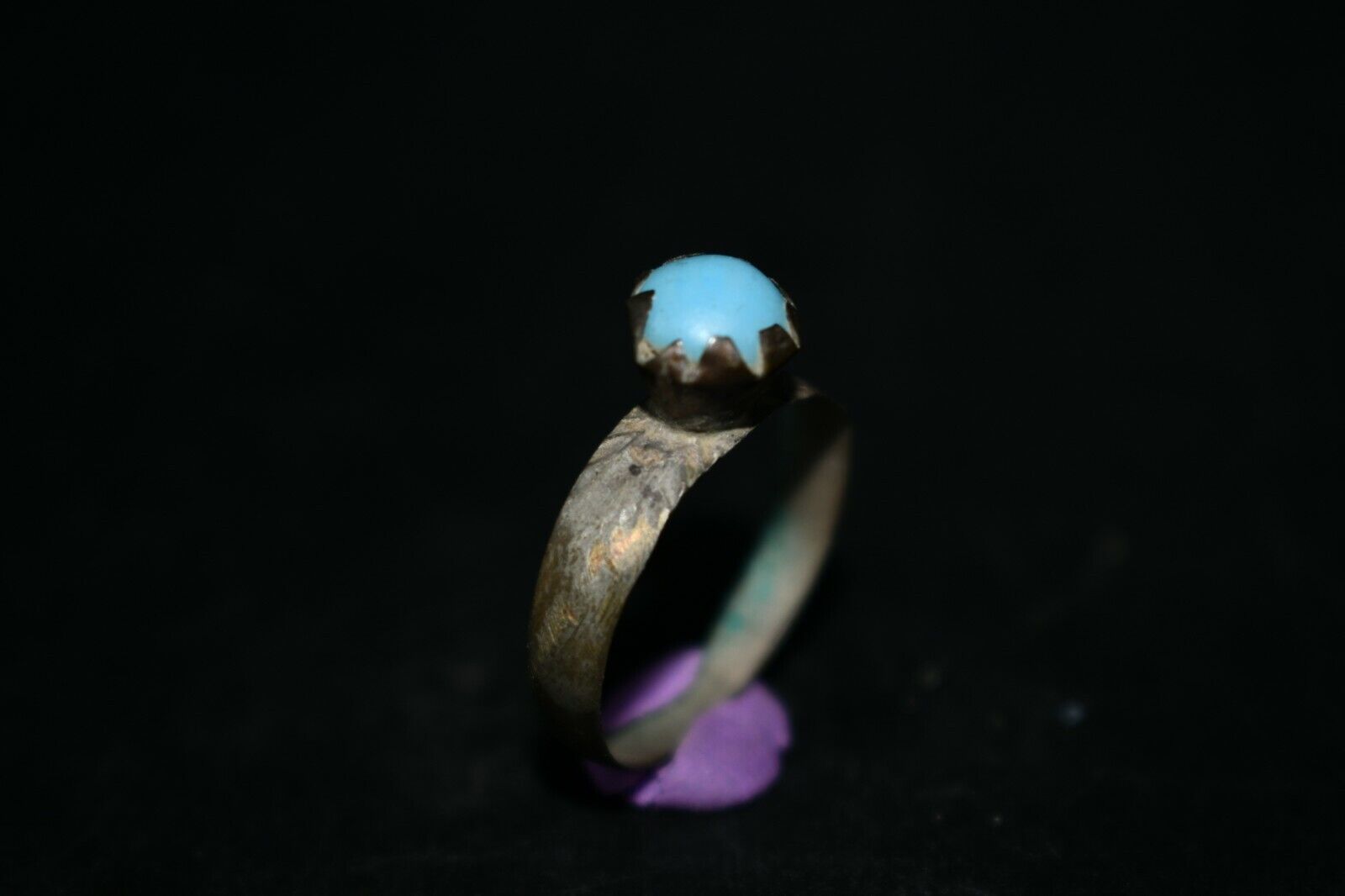 Ancient Medieval Near Eastern Turquoise Stone Bronze Ring