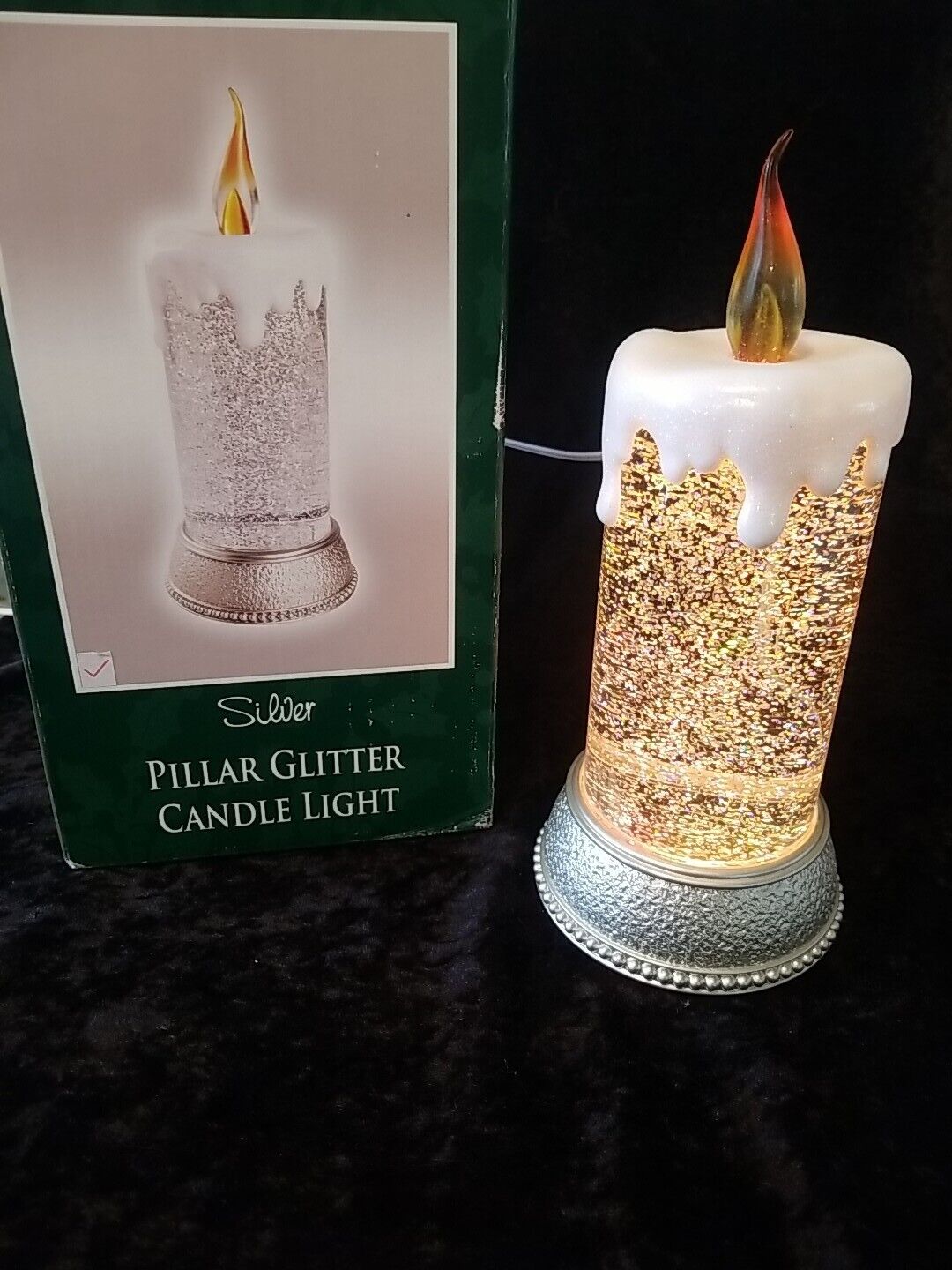 Silver Pillar Glitter Candle Light
