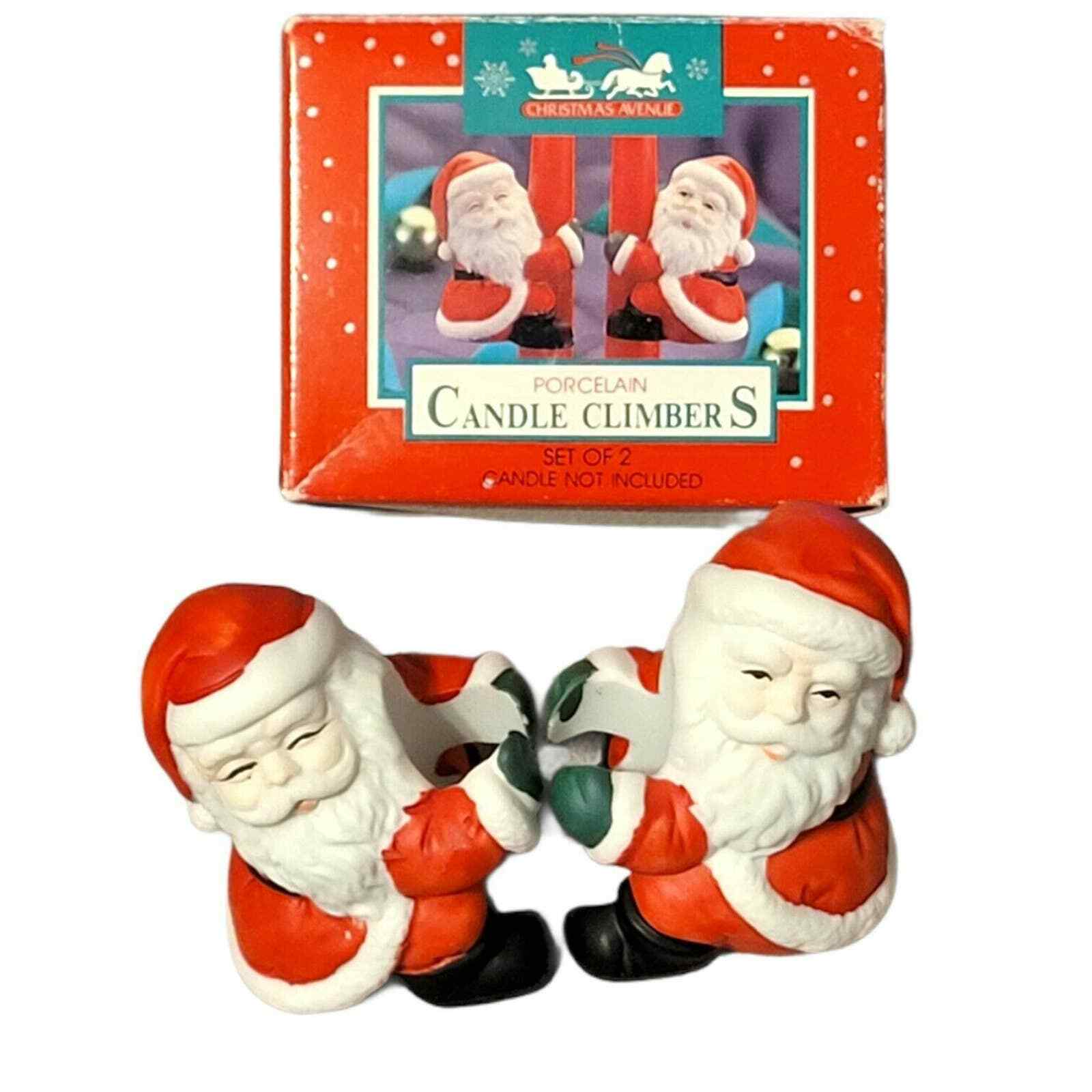 Vintage Christmas Avenue Porcelain Santa Candle Climbers Retro MCM Deadstock NOS
