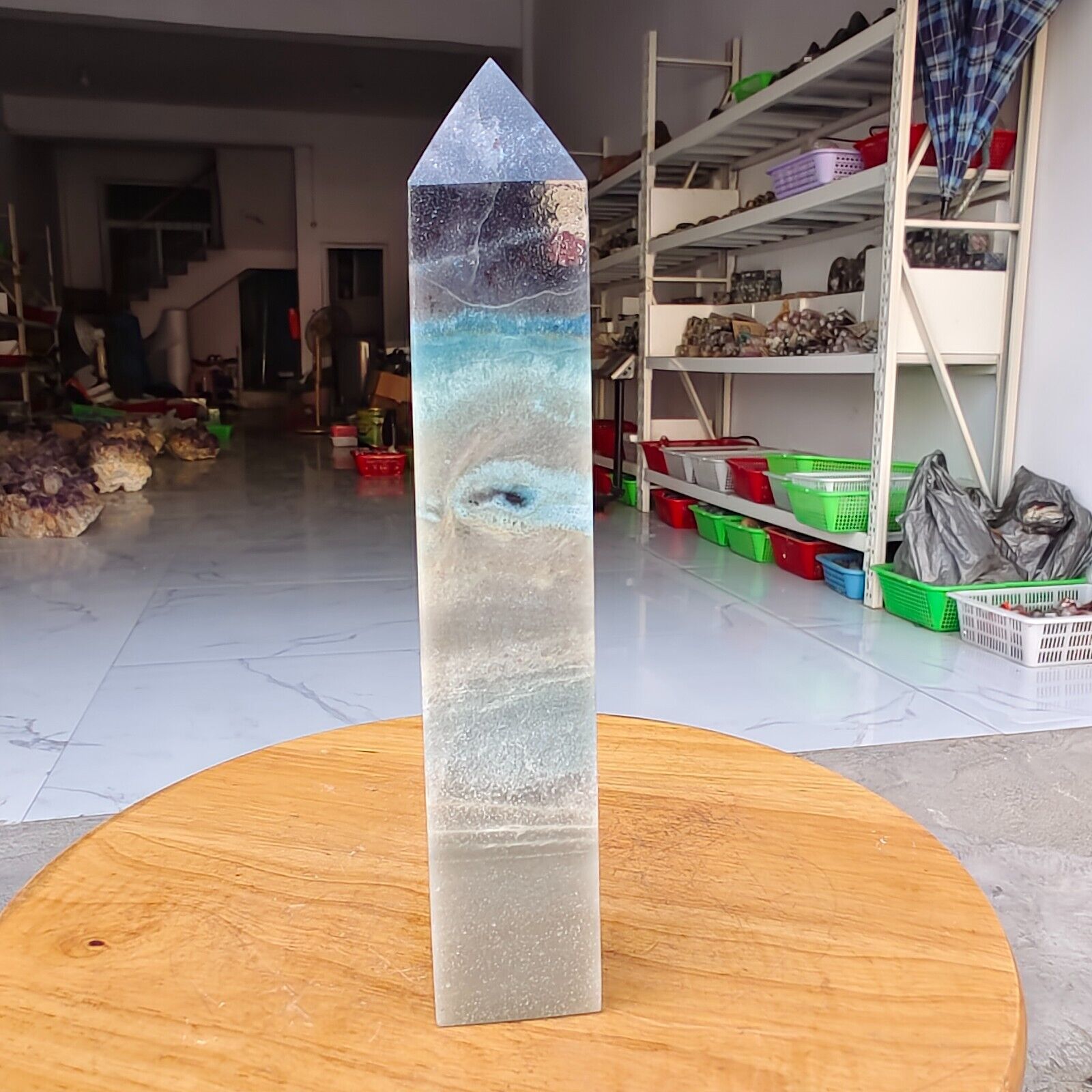 665g Trolleite Crystal Tower Point Obelisk Natural Rare Blue Quartz Healing