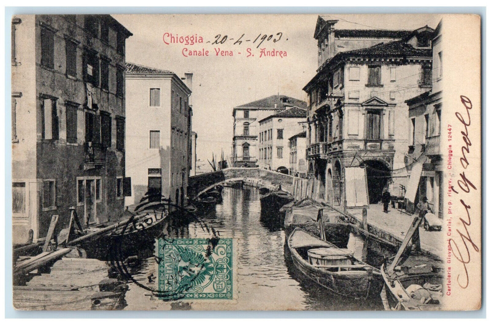 1903 Boat from Canale Vena - S. Andrea Chioggia Italy Antique Posted Postcard