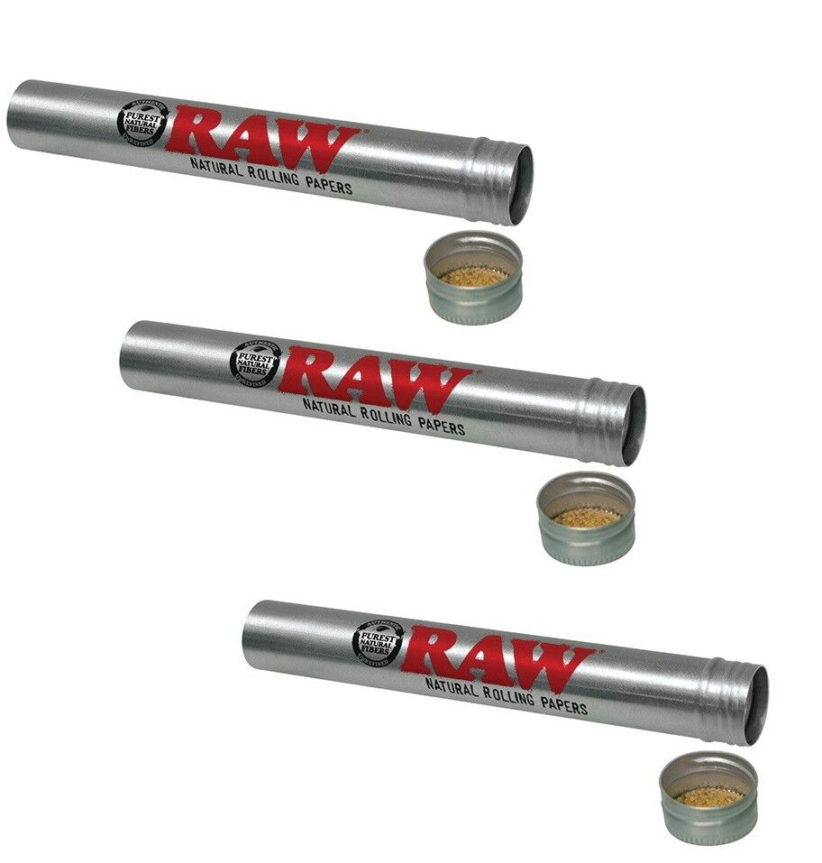 3X - RAW® Rolling Papers METAL KING SIZE CONE STORAGE TUBES AirTight Screw Top