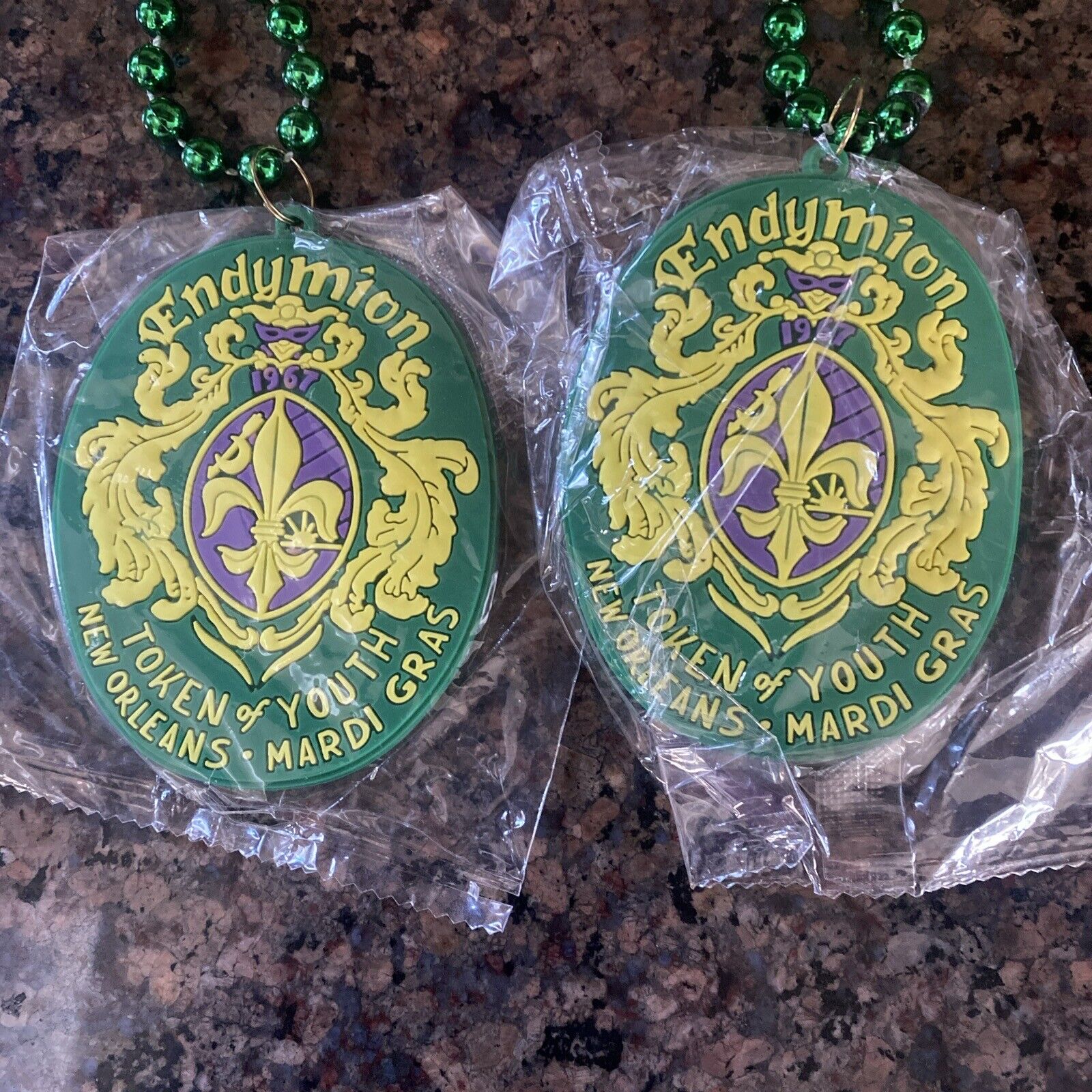 SET OF 2 KREWE OF ENDYMION OFFICIAL MEDALLION BEADS NEW ORLEANS MARDI GRAS