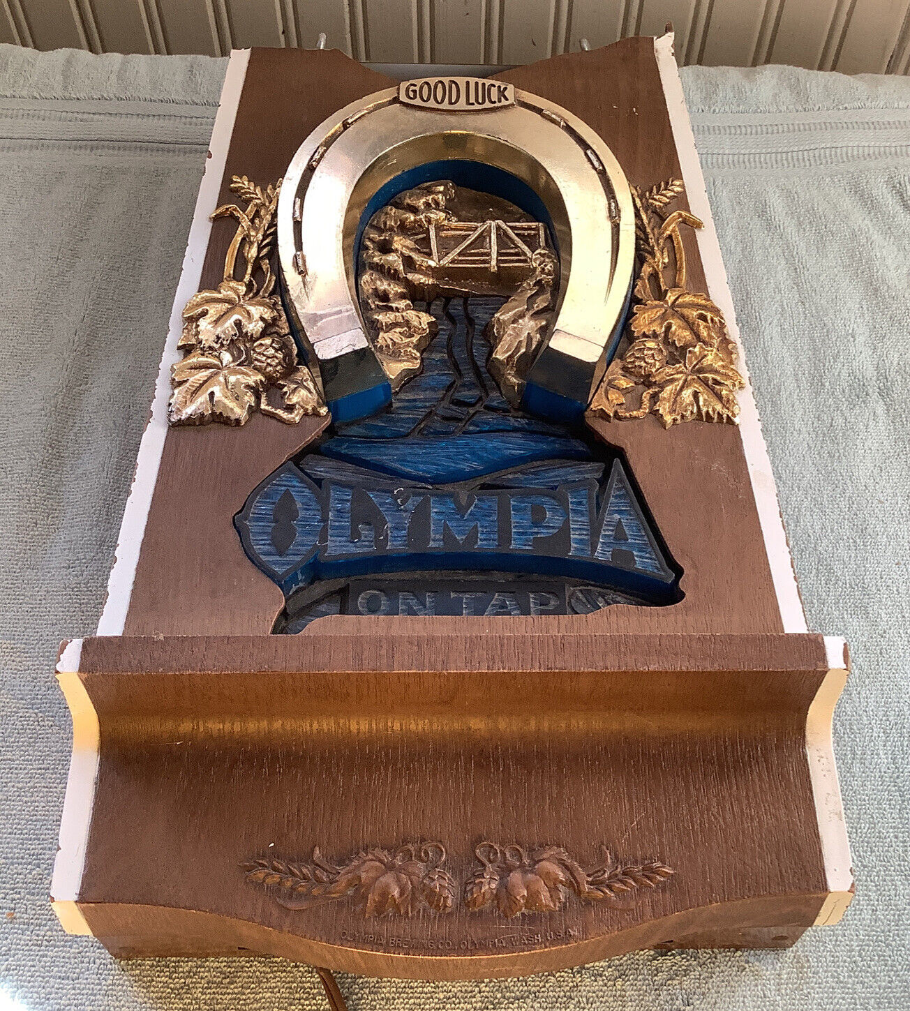 vintage OLYMPIA GOOD LUCK LIGHTED ROLLING BEER SIGN USED WORKING Needs Repairs