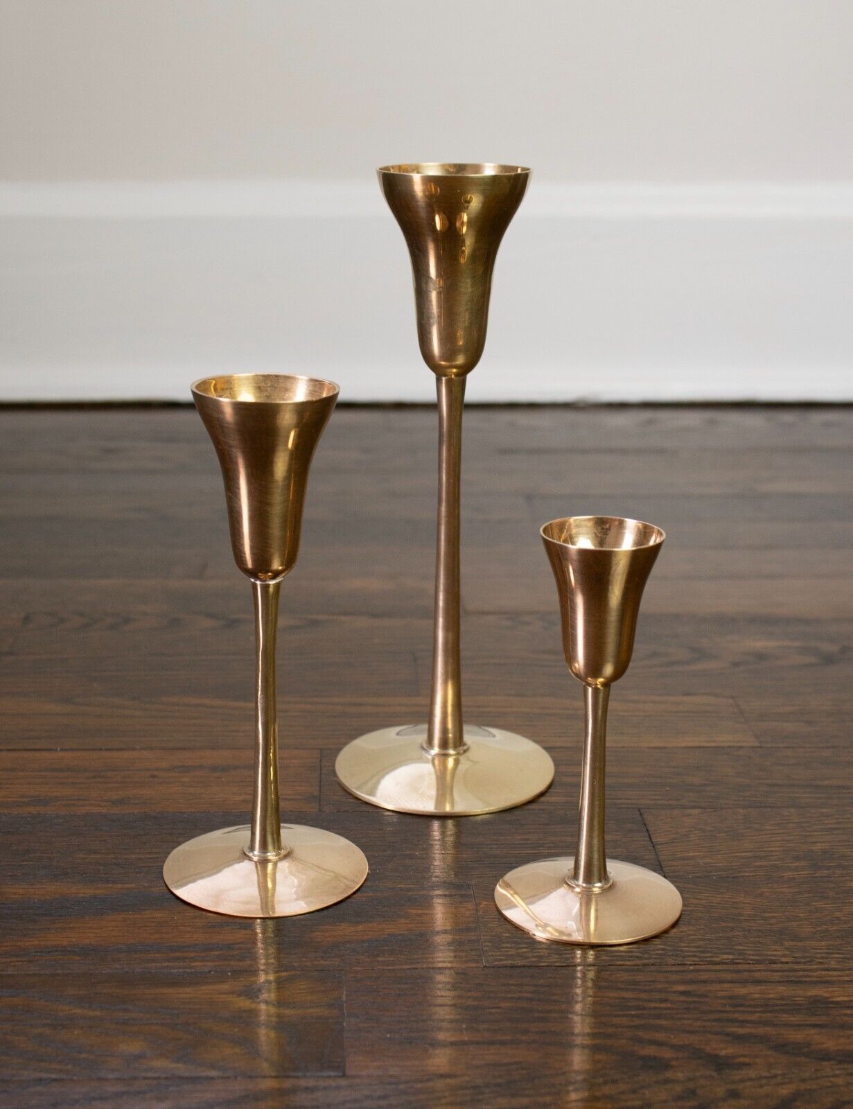 Set of 3 Graduated Brass Candlestick Holders by Ensco Imports