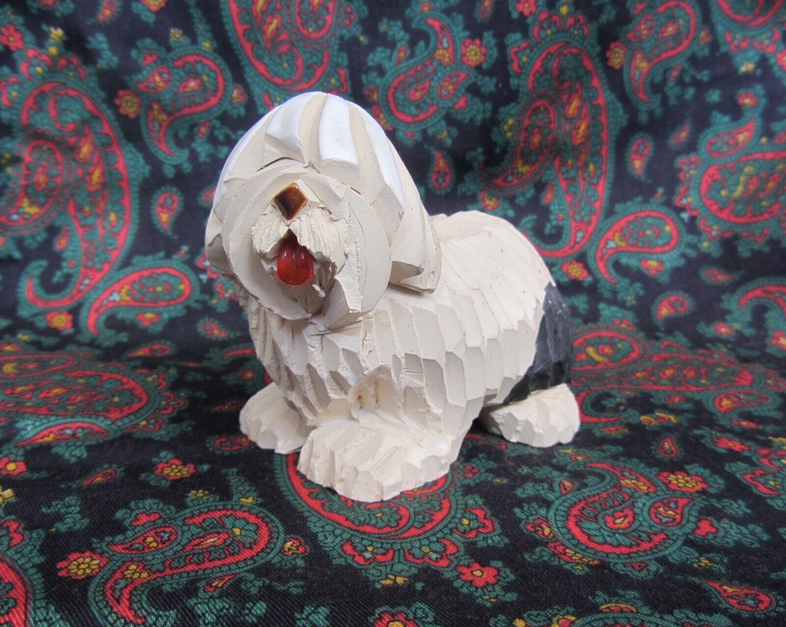 Vintage Old English Sheep Dog Figurine Art Signed Artesania Rinconada Shaggy Dog