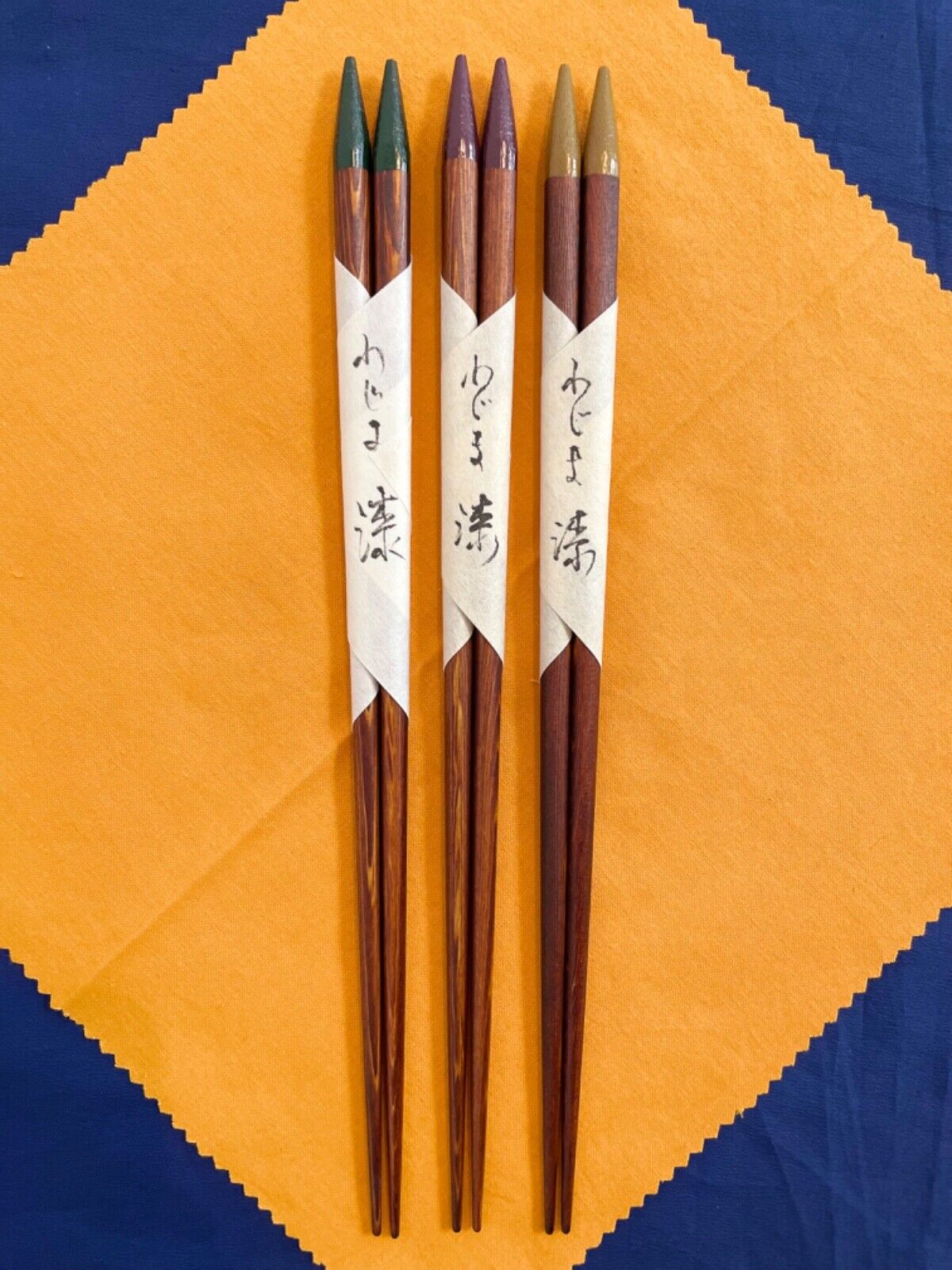 Wajima Nuri Chopsticks Green, Purple,  Mustard (Japanese Traditional Crafts)