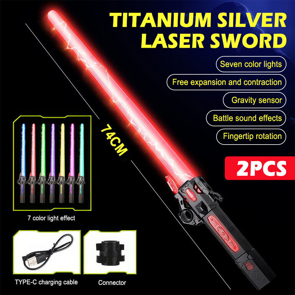 2PACK Lightsaber Light Up Saber 7 Color LED Light Saber Light Sword Expandable