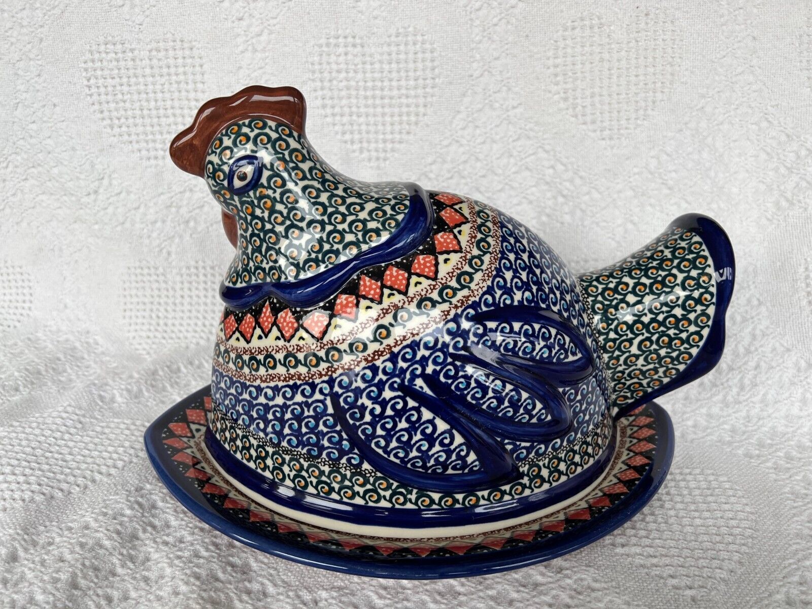Polish Pottery-UNIKAT-Chicken Platter- Great Detail - Hand painted-Reduced Price