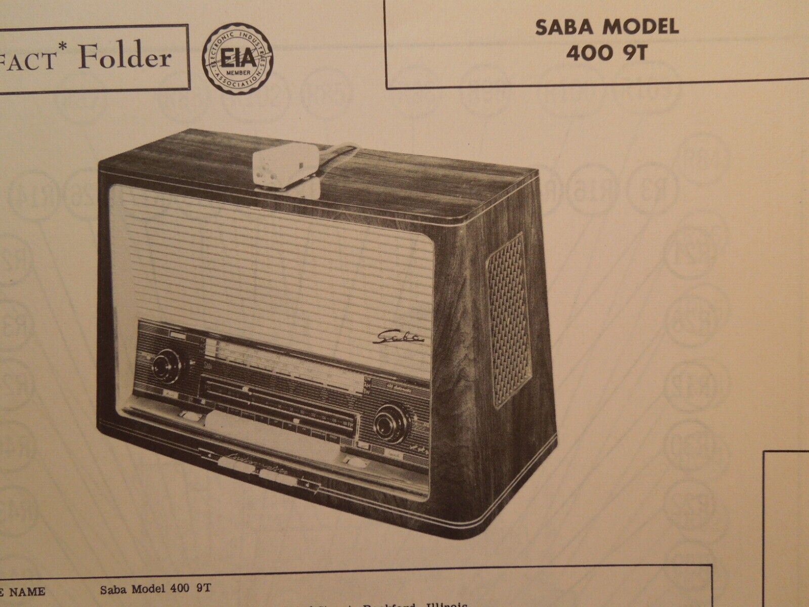 Original Sams Photofact Manual SABA 400 9T (468)