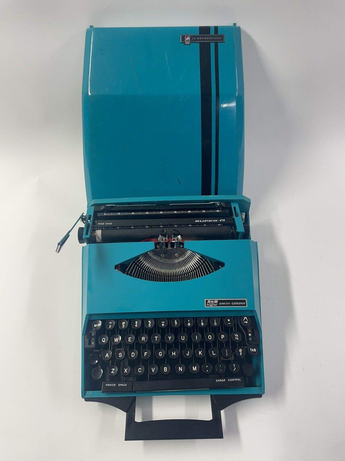 Vintage Mid Century Smith Corona Super G Aqua Portable Typewriter Ghia Design