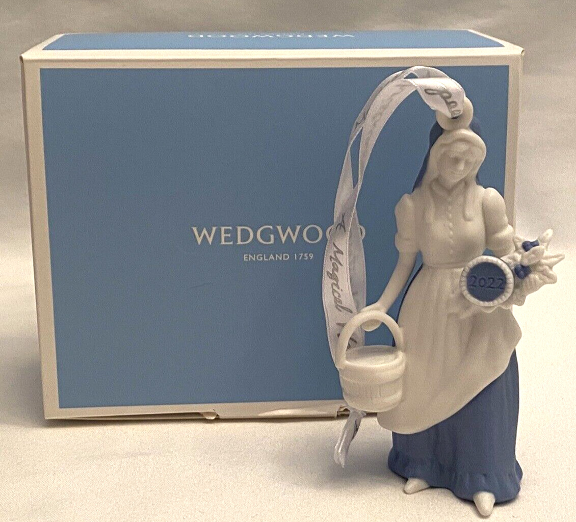 Wedgwood 2022 8 Maids Milking 12 Days of Christmas Ornament Blue/White with Box