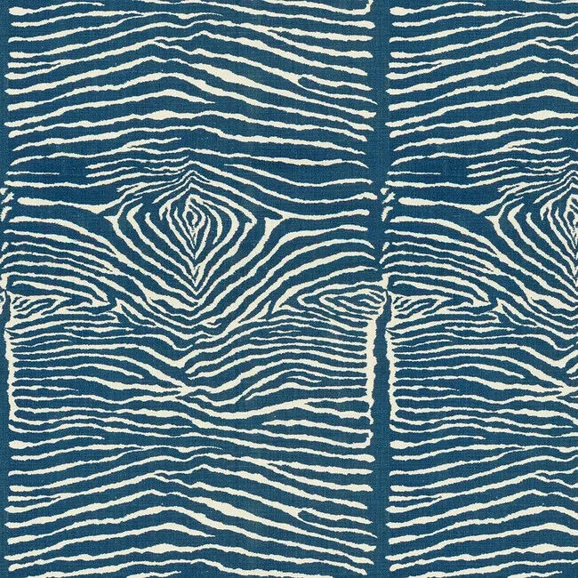Brunschwig & Fils Animal Skin Zebra Linen Print Fabric- LE ZEBRE INDIGO 1.25 yds