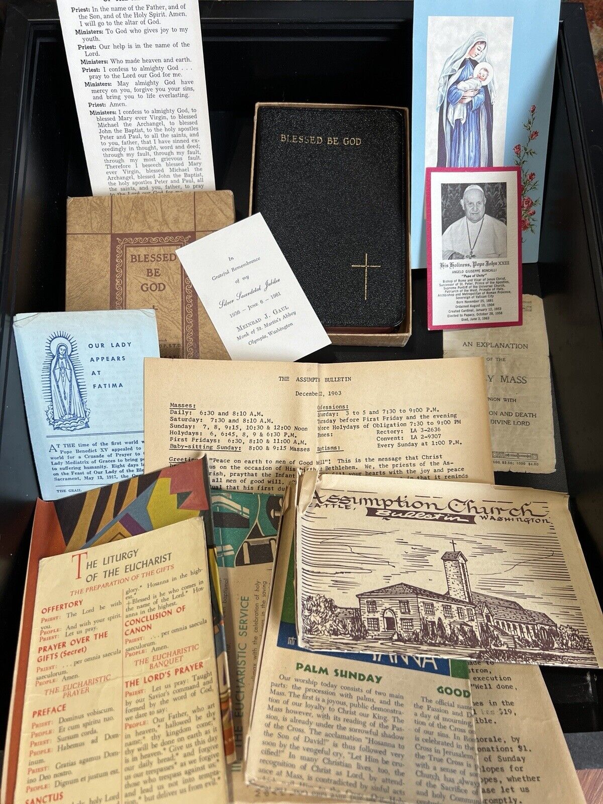 1925 Blessed Be God:A Complete Catholic Prayer Book & Ephemera Orig Box Leather