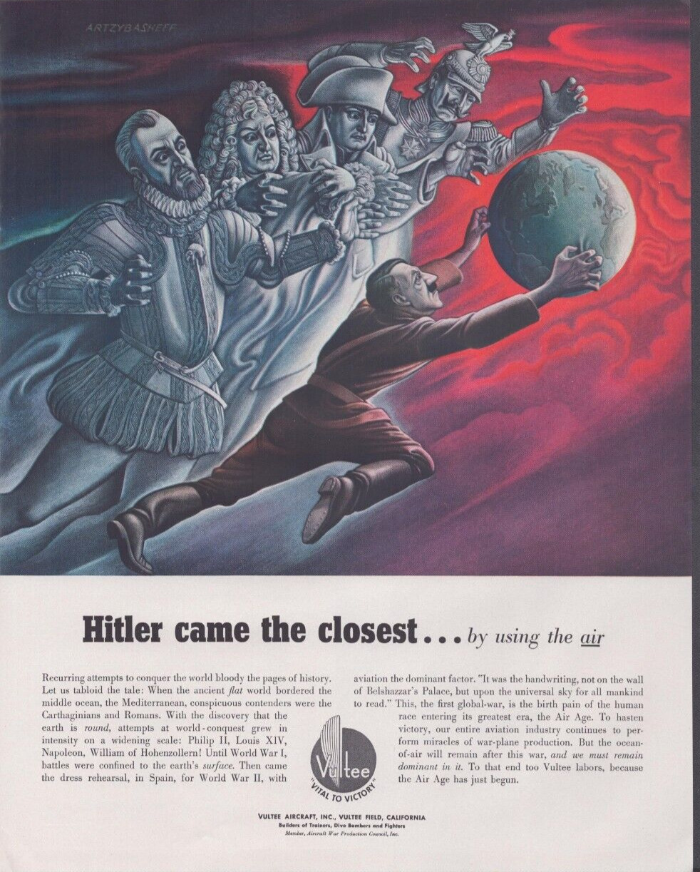 1943 Print Ad Vultee Aircraft Hitler came the closest by using the air Illus